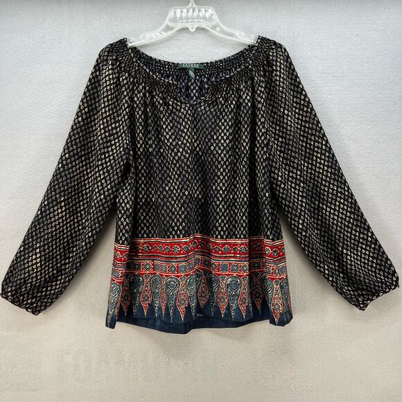 Lauren Ralph Lauren Tops - Lauren Ralph Lauren Top Women's Size L Blue And Red Tunic Long Sleeve Boho